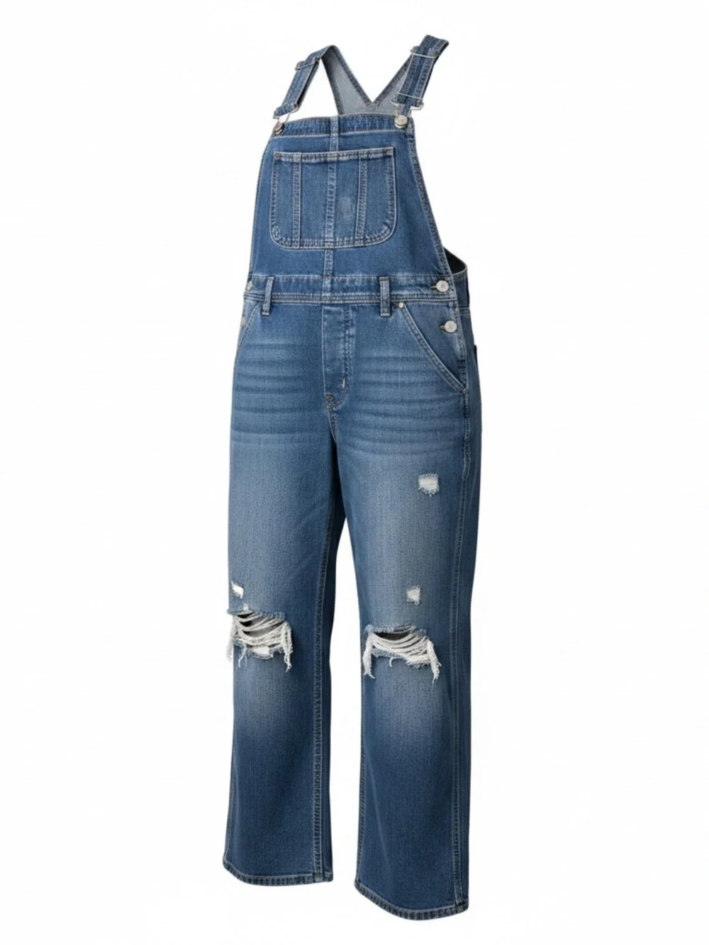 Classic Blue Denim Women’s Overalls - Distressed Bib Jeans